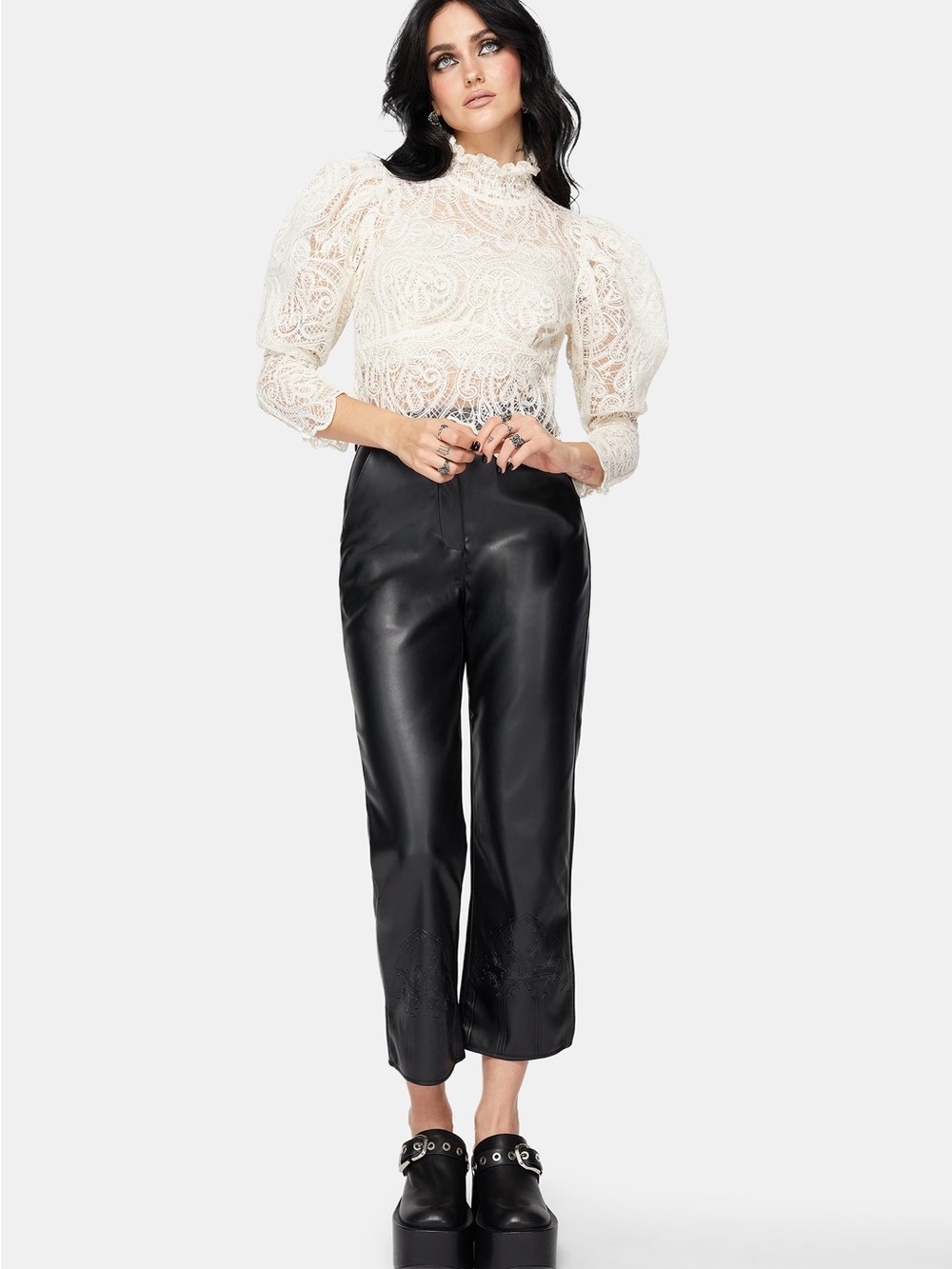 Disturbia Lyra Lace Ruched High Neck Blouse